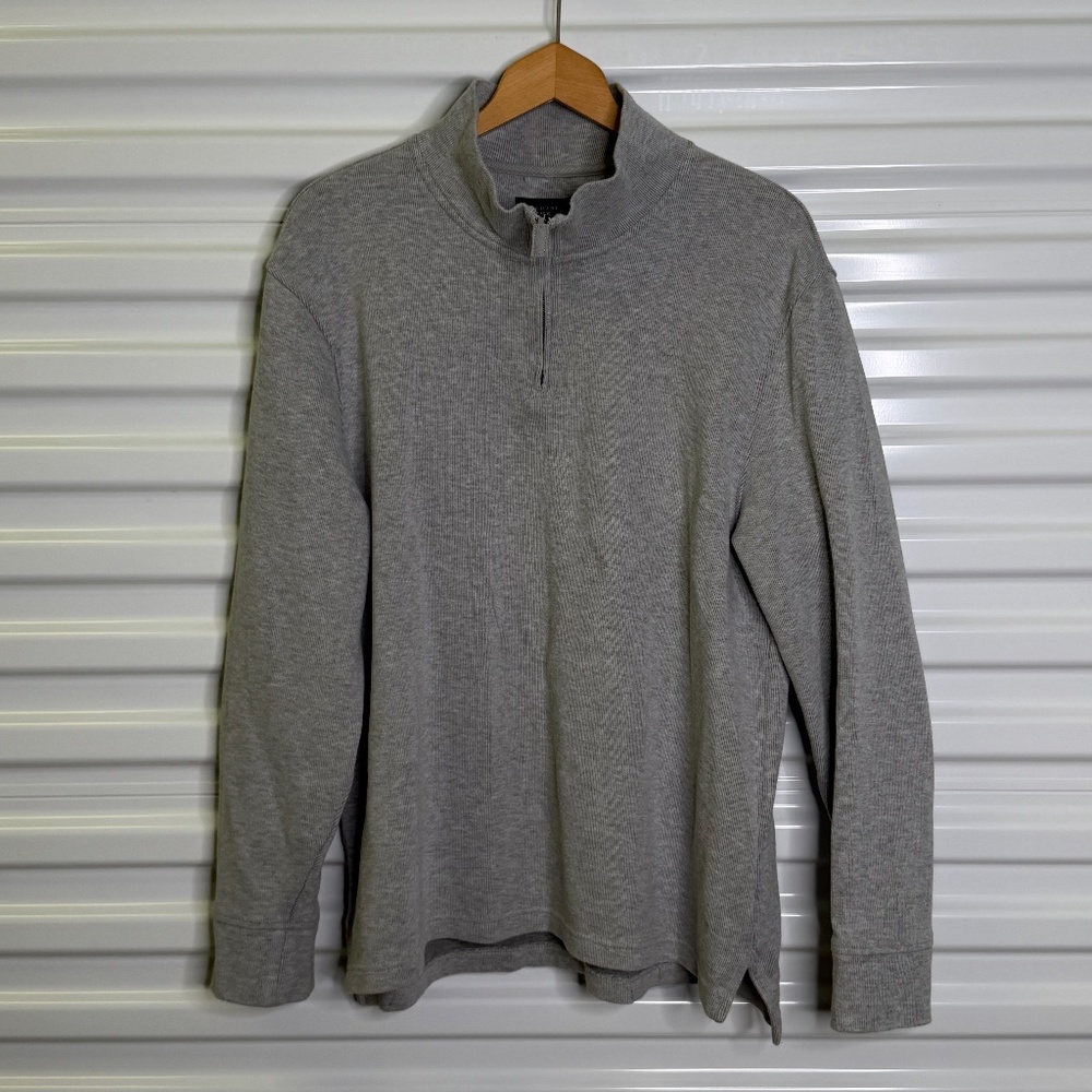 Charles Tyrwhitt 100%Cotton Mens L Quarter 1/4 Zip Mock Neck Light Grey Pullover